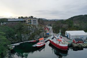 Bilde av skulen fra sjøsida